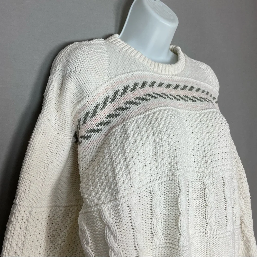 Vintage 90s Sweater Striped Cottagecore Women Size Large‎ White Cream Angelcore